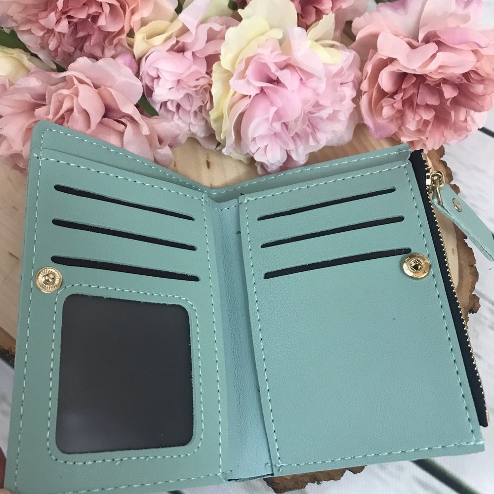 Vegan Leather Robin’s Egg Blue Embroidered Wallet - Picture 4 of 9
